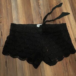 Black Lace Crochet Beach Shorts